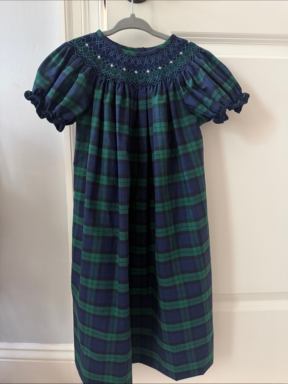 Classic Whimsy Girls Navy & Green Plaid Smocked Dress -